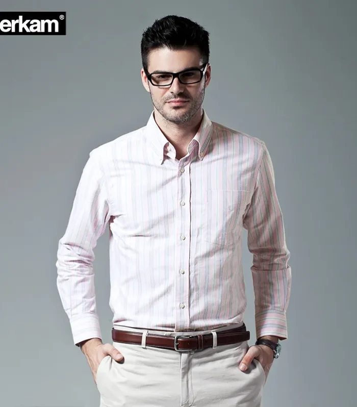 Men's Pastel Pink Stripe Dress Shirt – Classic Slim Fit Cotton Shirt | Berkam Official