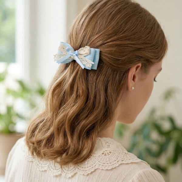 Baby Blue Lace & Ribbon Bow