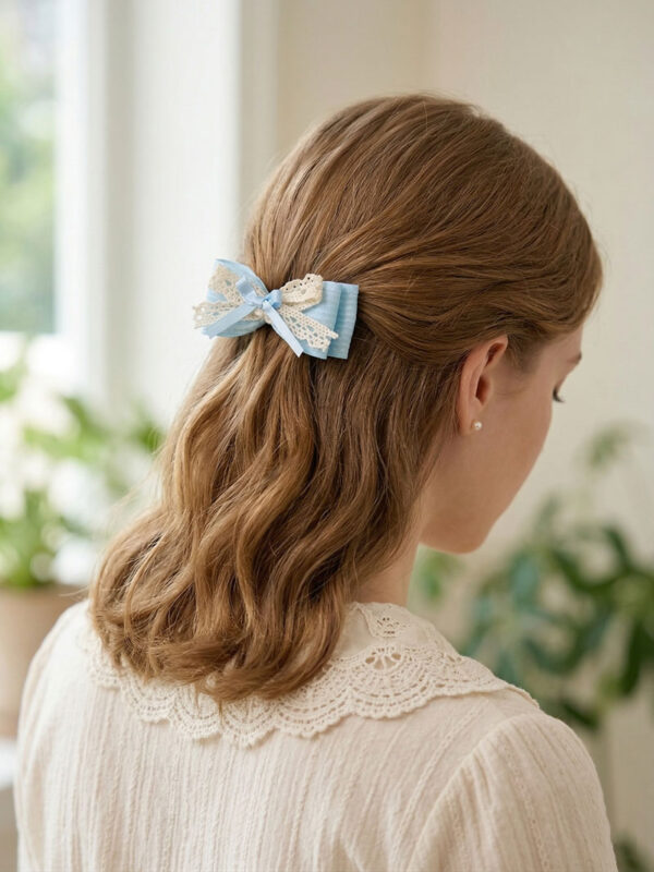 Baby Blue Lace & Ribbon Bow