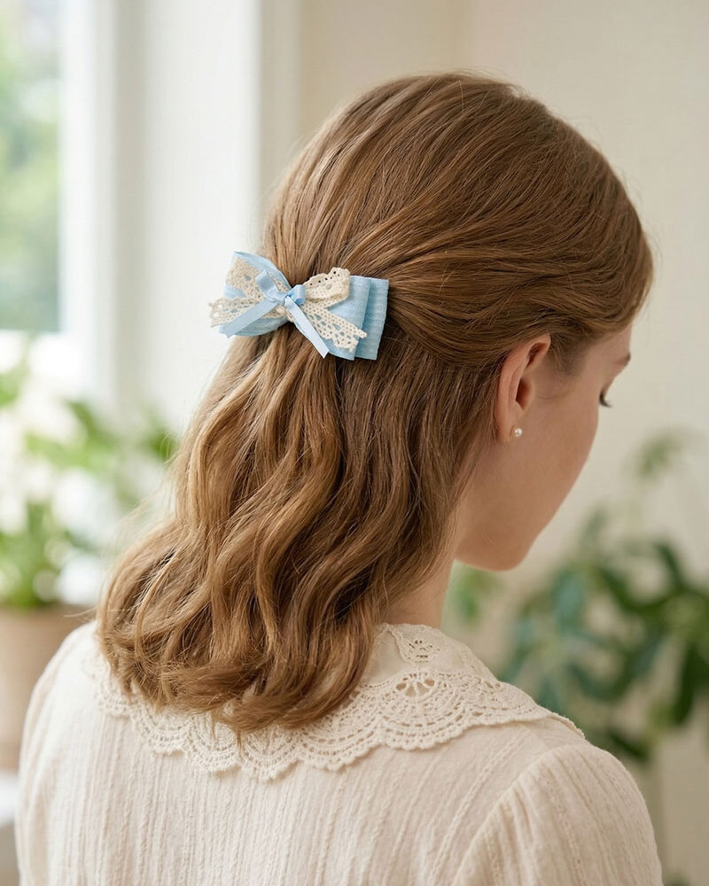 Baby Blue Lace & Ribbon Bow