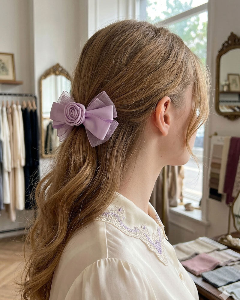 Lilac Rose Satin & Organza Bow