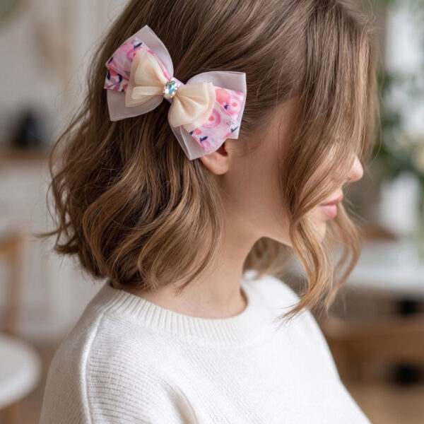 Rosy Bloom Crystal Organza Bow