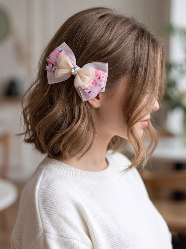 Rosy Bloom Crystal Organza Bow