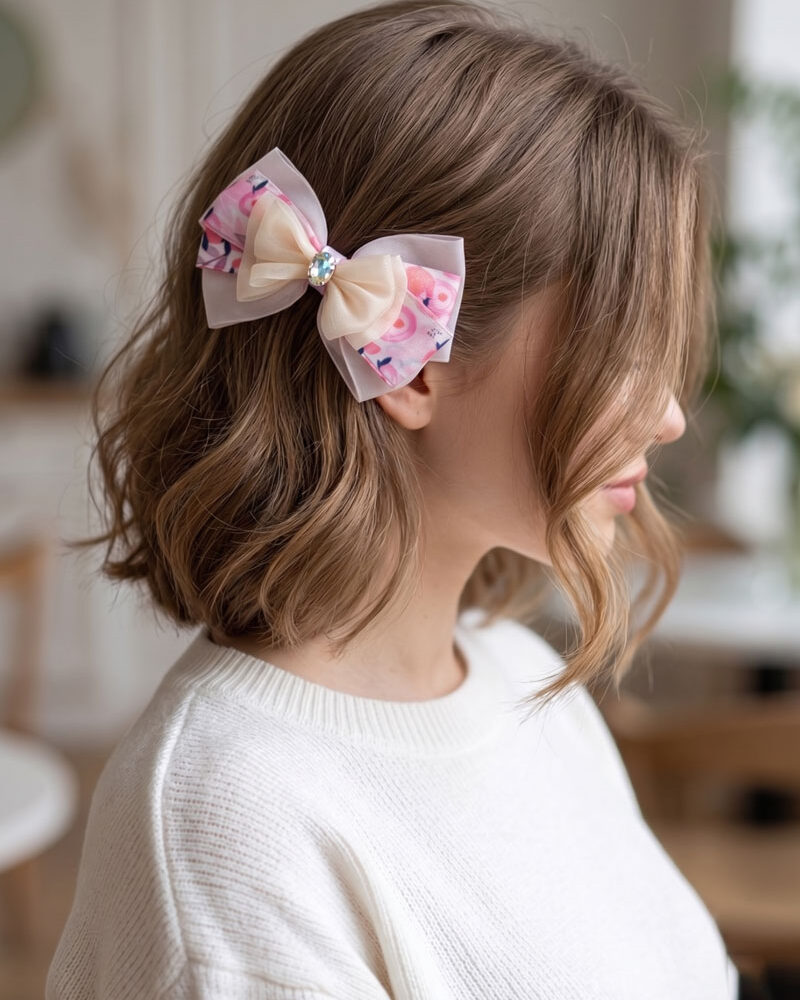 Rosy Bloom Crystal Organza Bow