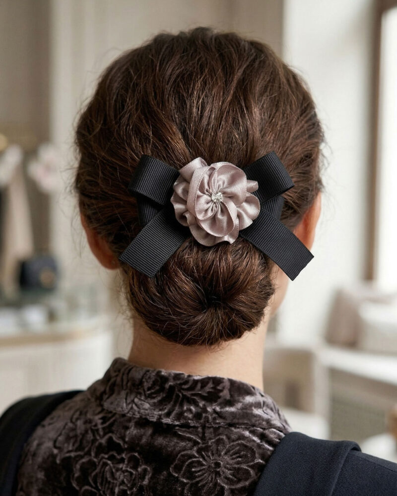 Noir Bloom Grosgrain Bow