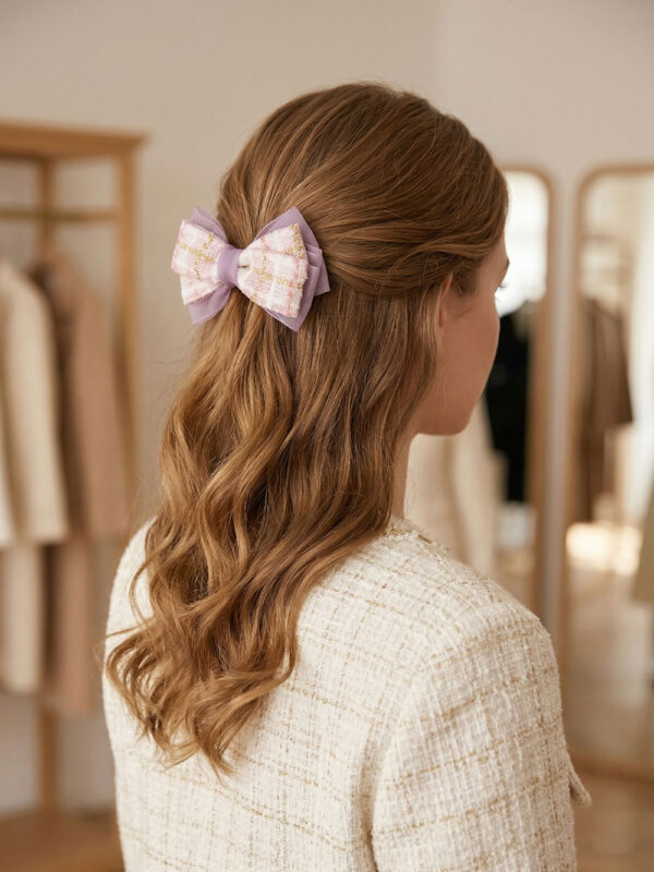 Pink Tweed & Gold Thread Bow