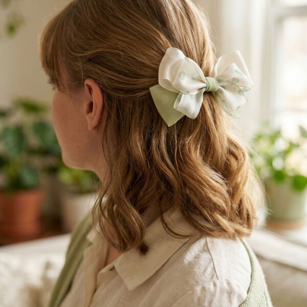 Sage Green Polka Dot Satin Bow