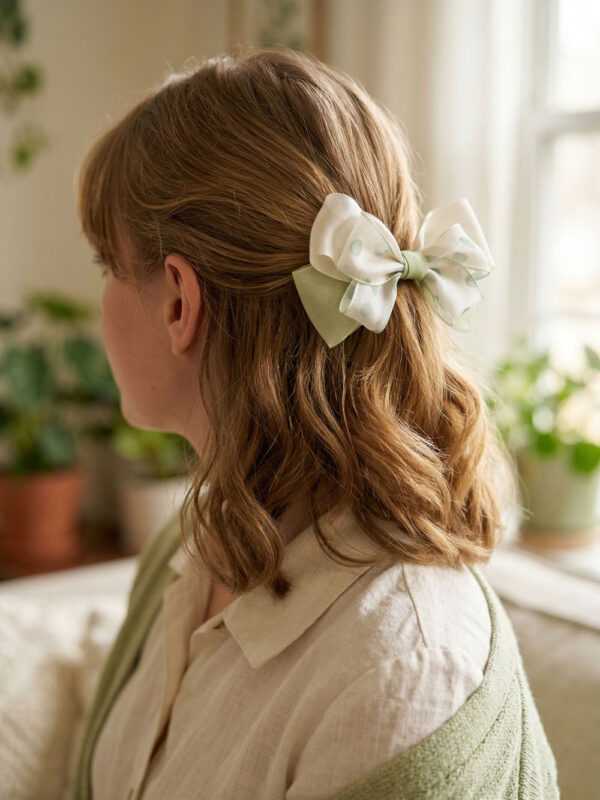Sage Green Polka Dot Satin Bow