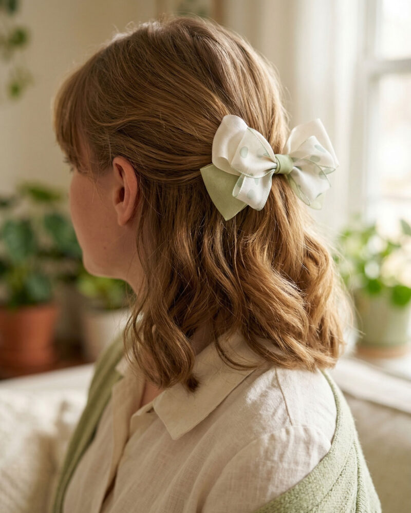 Sage Green Polka Dot Satin Bow